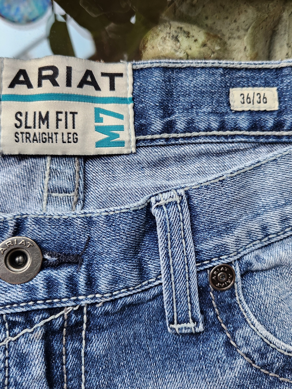 Ariat M7 36x36 Slim Fit Straight Leg Western Jeans Light Wash Denim